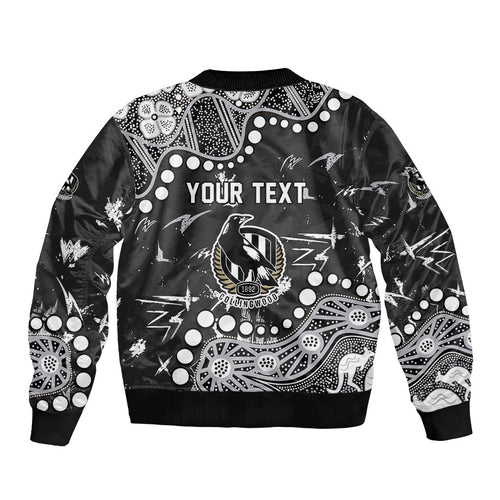 Personalized Collingwood Magpies Sleeve Zip Bomber Jacket Aboriginal Pattern with Graffiti Style