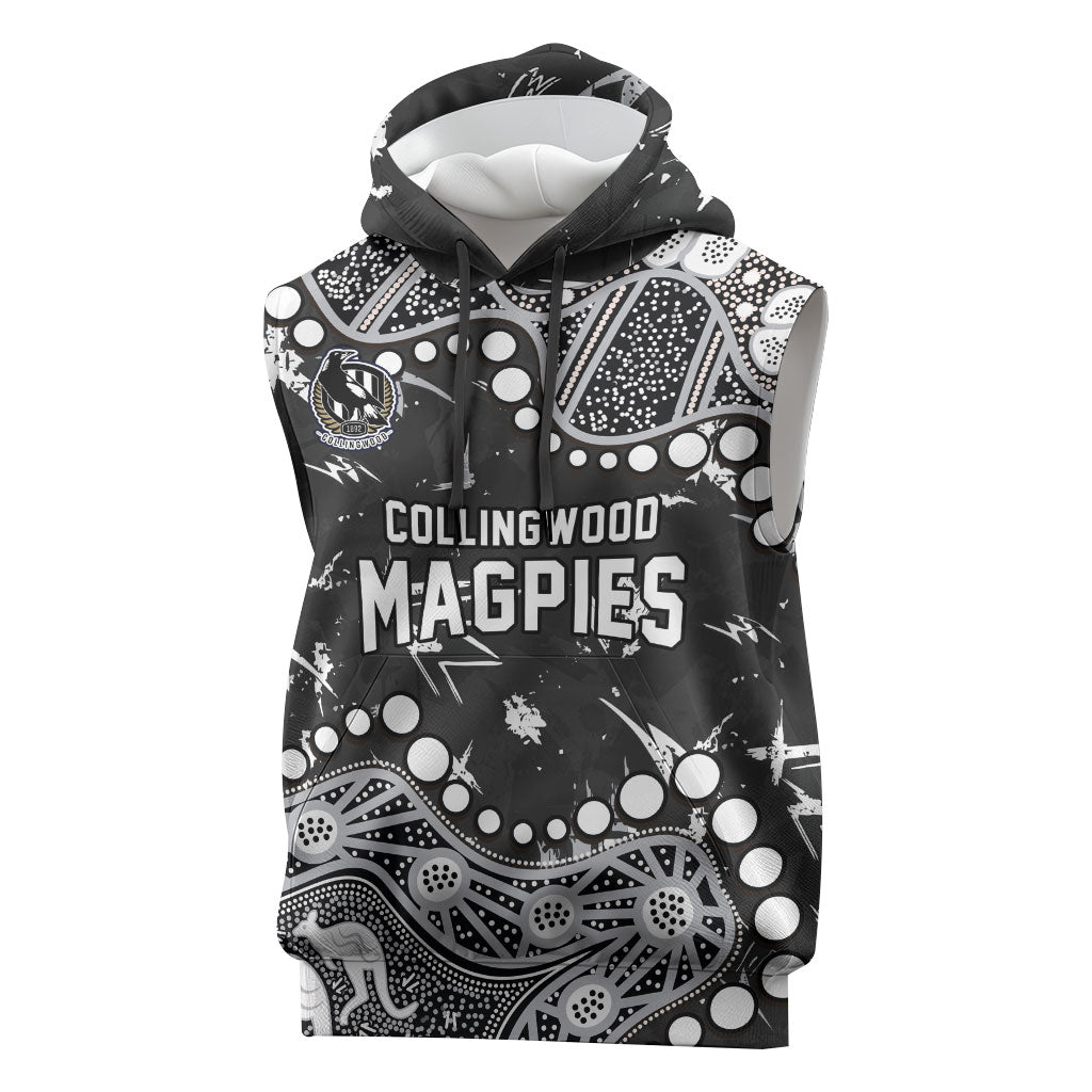 Personalized Collingwood Magpies Sleeveless Hoodie Aboriginal Pattern with Graffiti Style