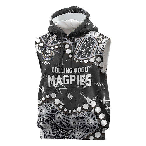 Personalized Collingwood Magpies Sleeveless Hoodie Aboriginal Pattern with Graffiti Style