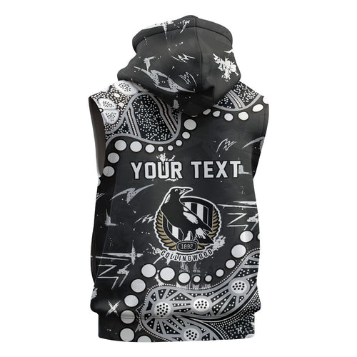 Personalized Collingwood Magpies Sleeveless Hoodie Aboriginal Pattern with Graffiti Style