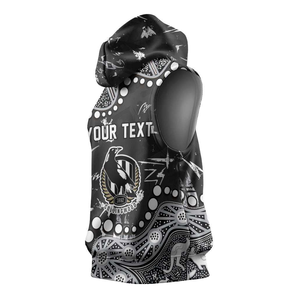Personalized Collingwood Magpies Sleeveless Hoodie Aboriginal Pattern with Graffiti Style