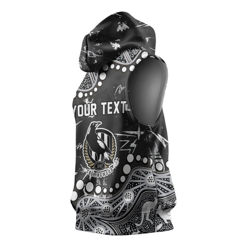 Personalized Collingwood Magpies Sleeveless Hoodie Aboriginal Pattern with Graffiti Style