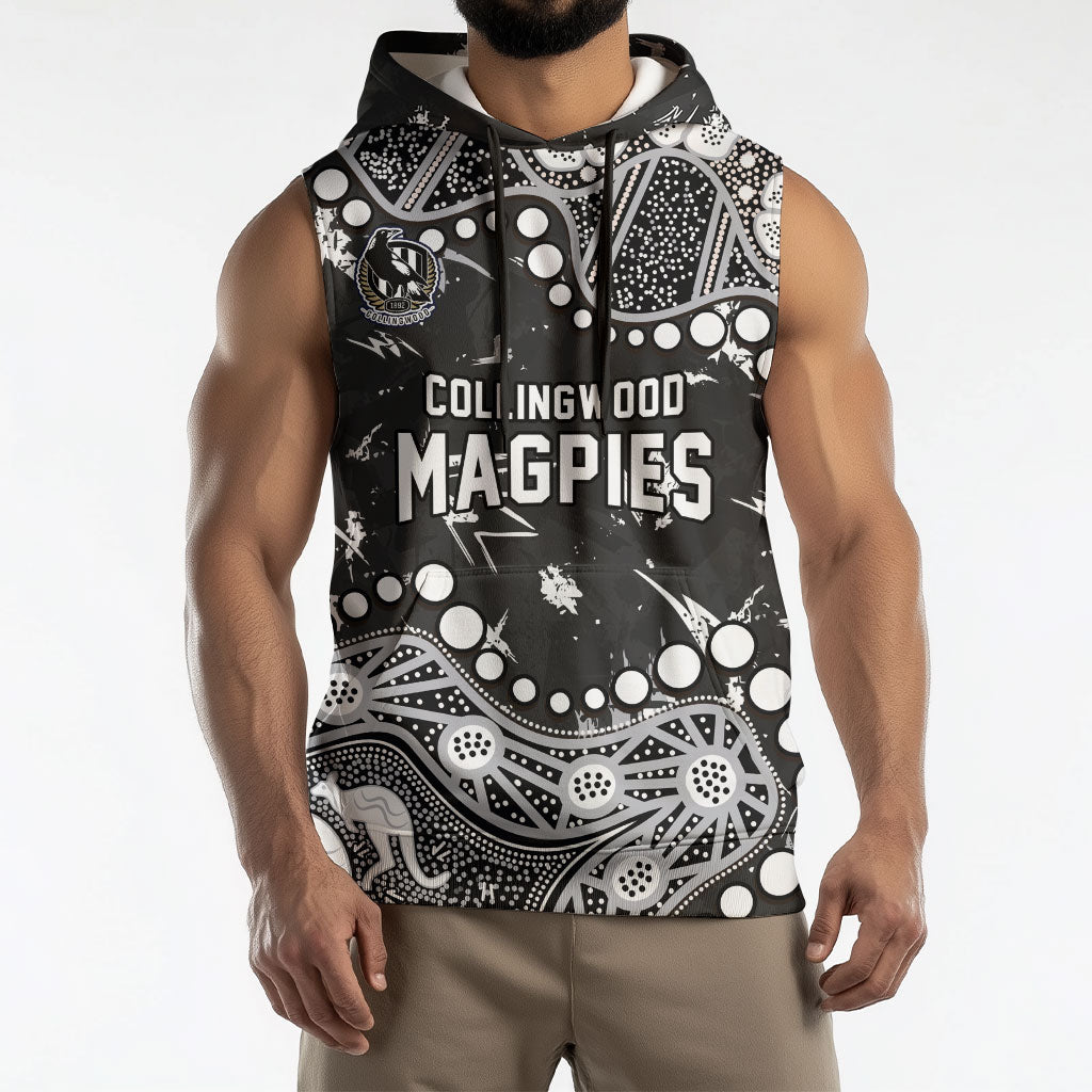Personalized Collingwood Magpies Sleeveless Hoodie Aboriginal Pattern with Graffiti Style