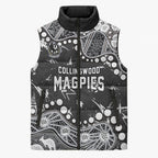Personalized Collingwood Magpies Sleeveless Puffer Jacket Aboriginal Pattern with Graffiti Style