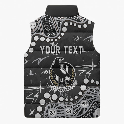 Personalized Collingwood Magpies Sleeveless Puffer Jacket Aboriginal Pattern with Graffiti Style
