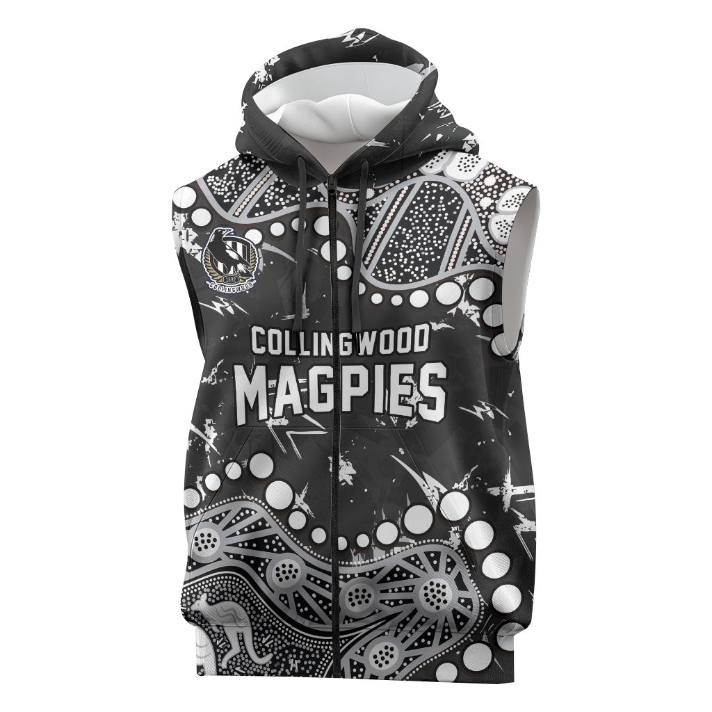 Personalized Collingwood Magpies Sleeveless Zip Hoodie Aboriginal Pattern with Graffiti Style