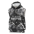 Personalized Collingwood Magpies Sleeveless Zip Hoodie Aboriginal Pattern with Graffiti Style