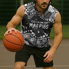 Personalized Collingwood Magpies Sleeveless Zip Hoodie Aboriginal Pattern with Graffiti Style