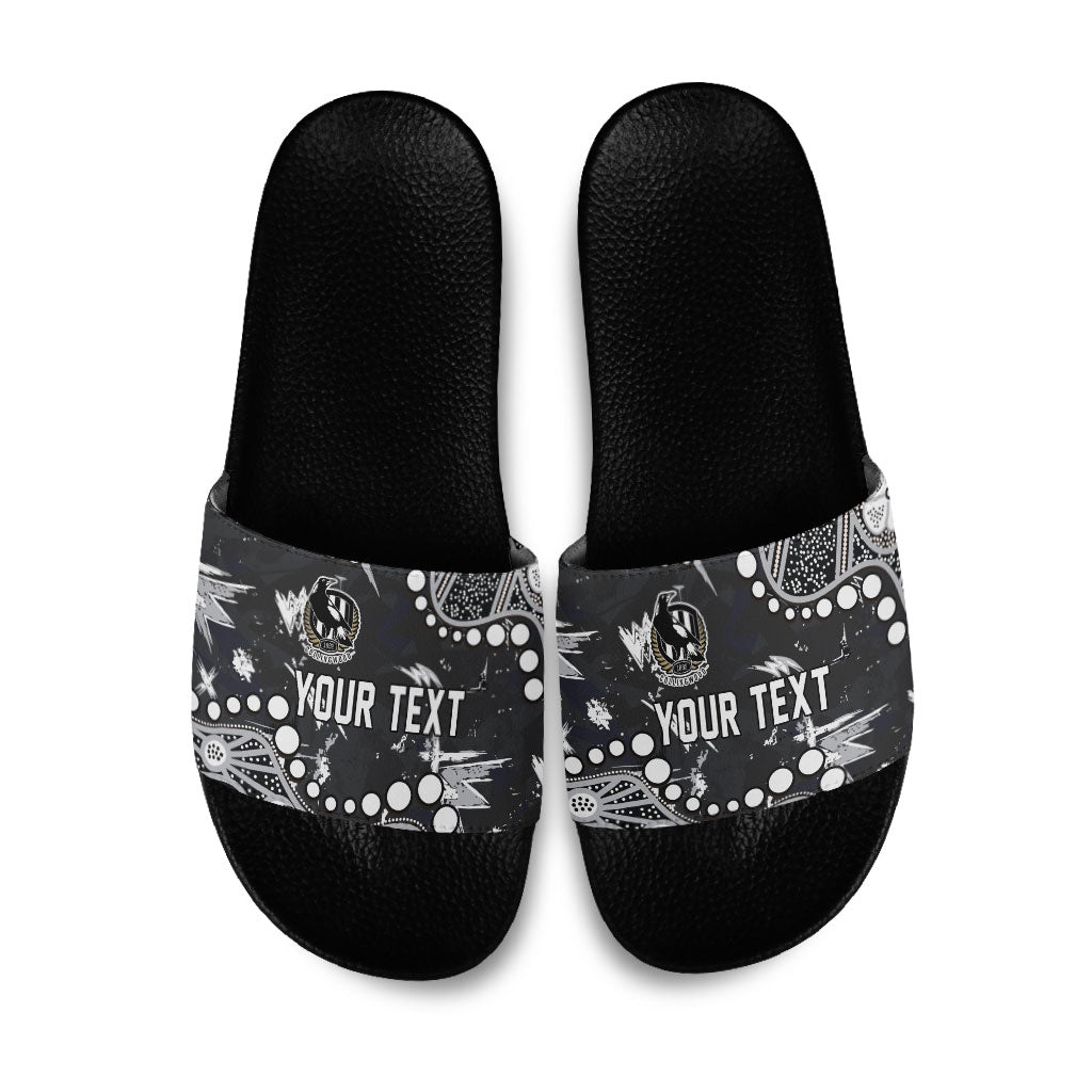 Personalized Collingwood Magpies Slide Sandals Aboriginal Pattern with Graffiti Style