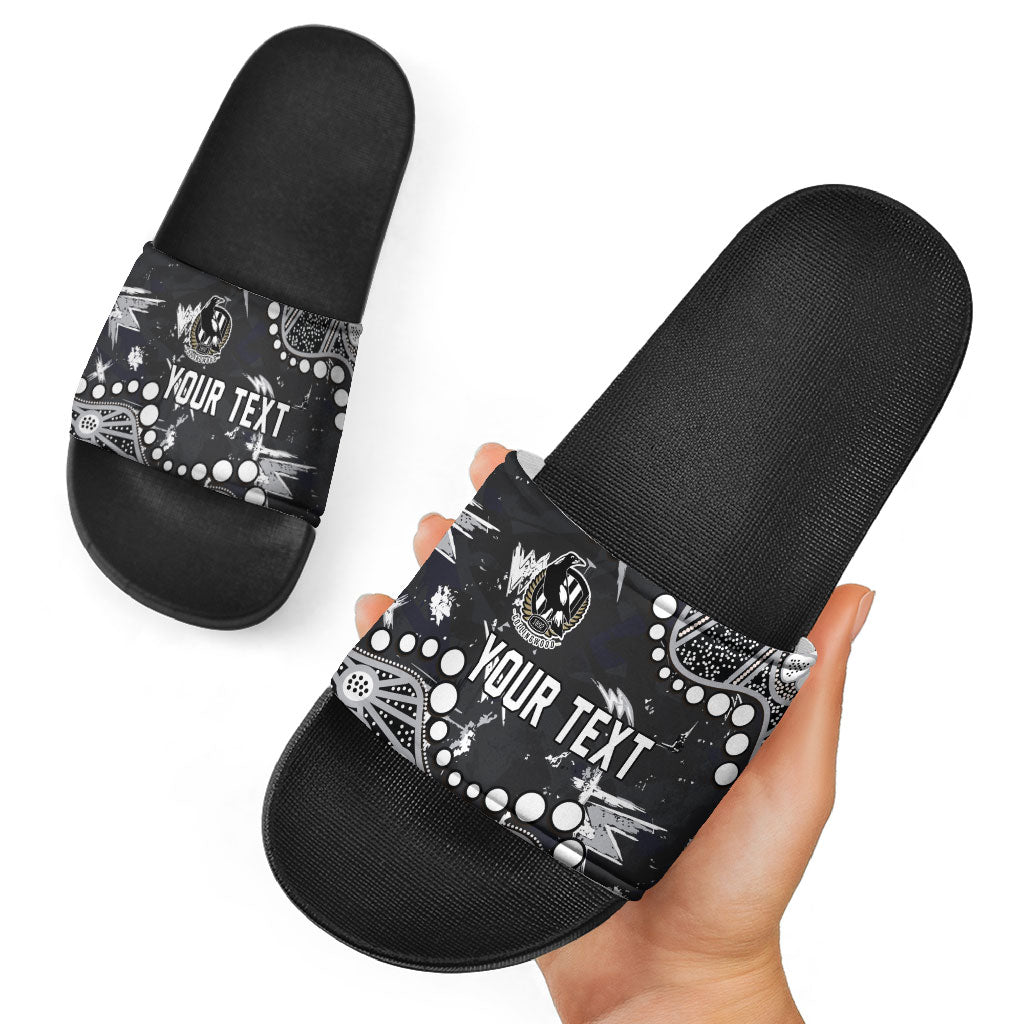 Personalized Collingwood Magpies Slide Sandals Aboriginal Pattern with Graffiti Style