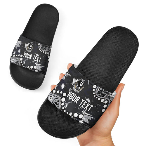 Personalized Collingwood Magpies Slide Sandals Aboriginal Pattern with Graffiti Style