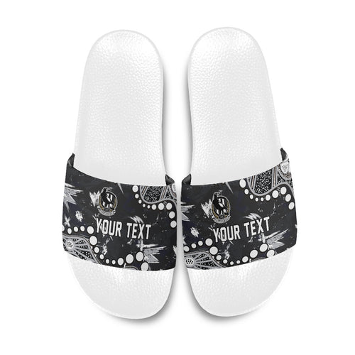 Personalized Collingwood Magpies Slide Sandals Aboriginal Pattern with Graffiti Style