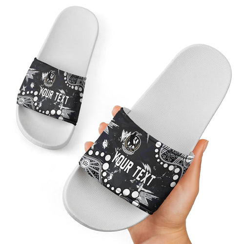 Personalized Collingwood Magpies Slide Sandals Aboriginal Pattern with Graffiti Style