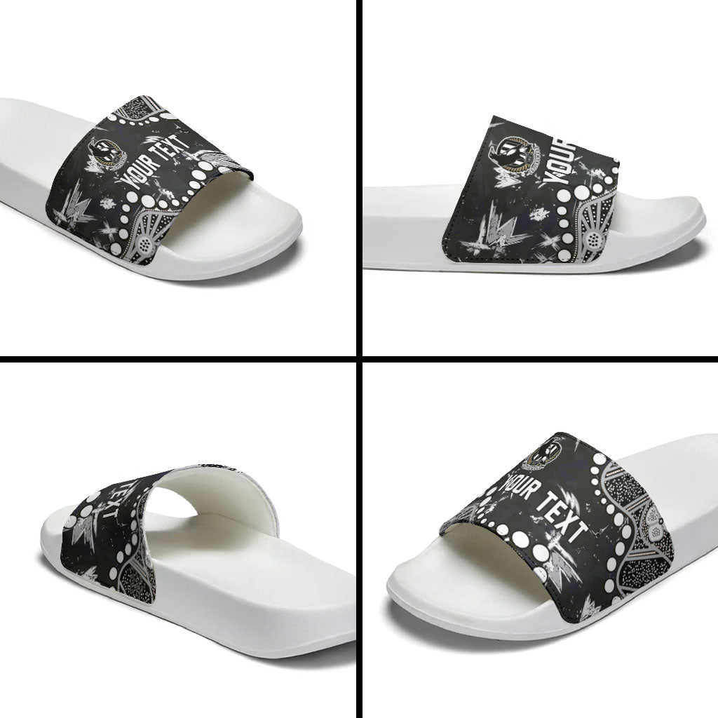 Personalized Collingwood Magpies Slide Sandals Aboriginal Pattern with Graffiti Style
