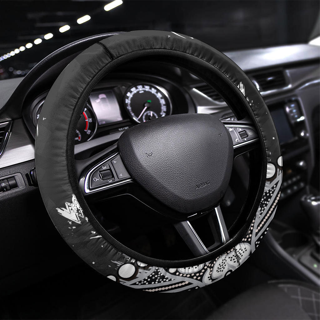 Collingwood Magpies Steering Wheel Cover Aboriginal Pattern with Graffiti Style