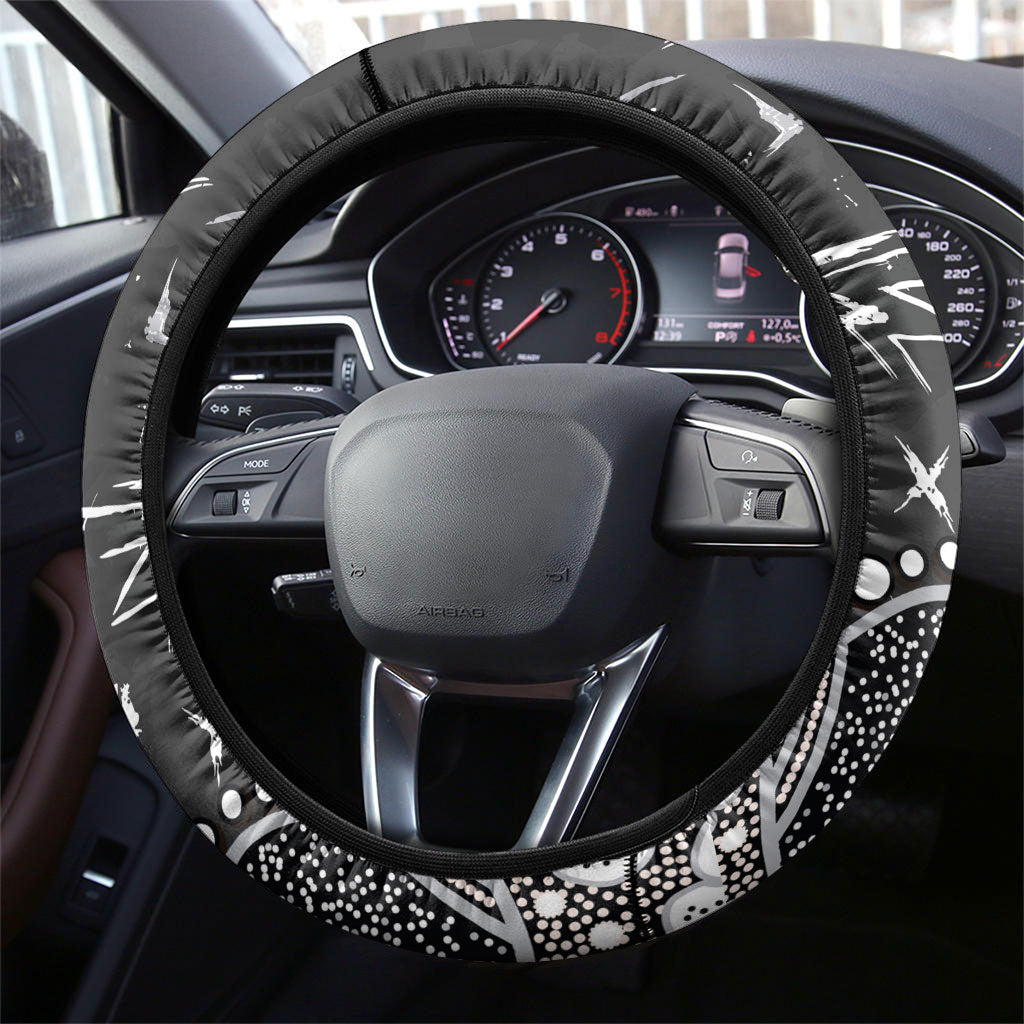 Collingwood Magpies Steering Wheel Cover Aboriginal Pattern with Graffiti Style