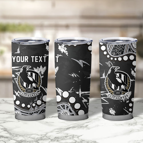 Personalized Collingwood Magpies Tumbler Cup Aboriginal Pattern with Graffiti Style