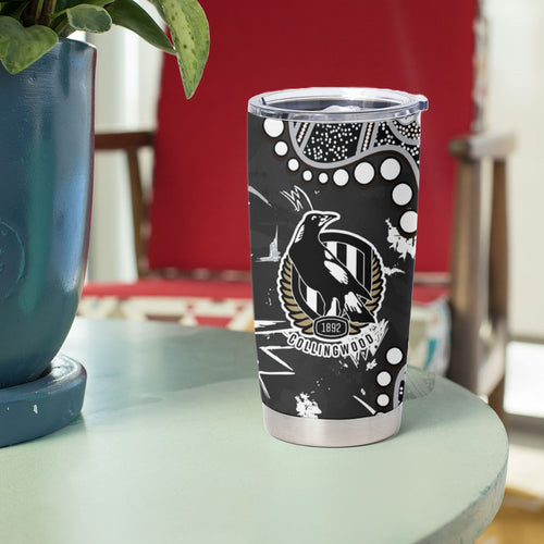 Personalized Collingwood Magpies Tumbler Cup Aboriginal Pattern with Graffiti Style