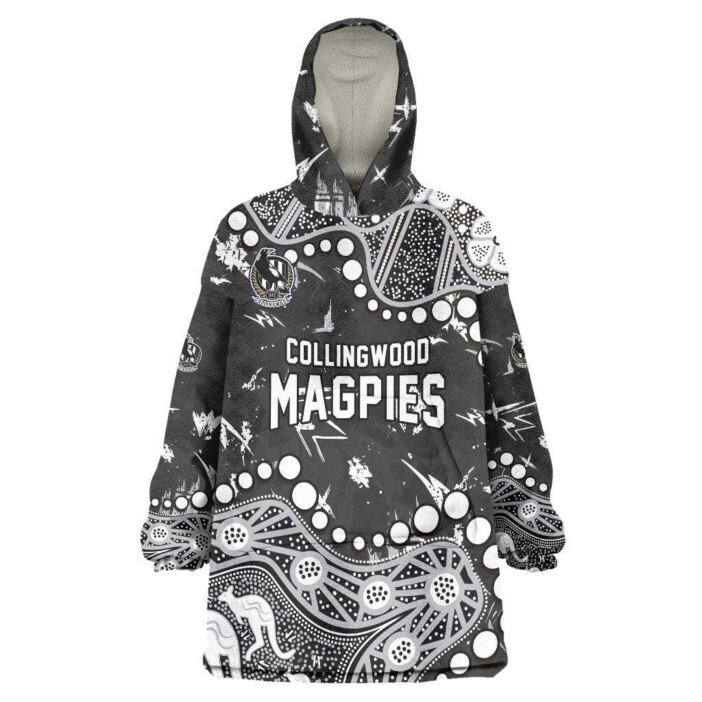 Personalized Collingwood Magpies Wearable Blanket Hoodie Aboriginal Pattern with Graffiti Style