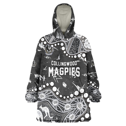 Personalized Collingwood Magpies Wearable Blanket Hoodie Aboriginal Pattern with Graffiti Style