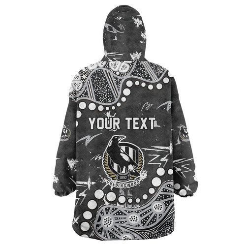 Personalized Collingwood Magpies Wearable Blanket Hoodie Aboriginal Pattern with Graffiti Style