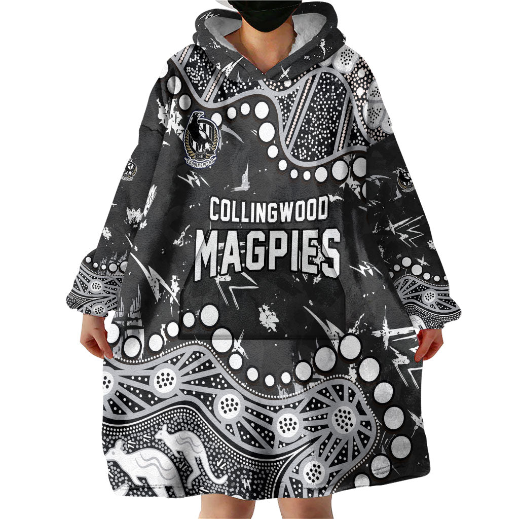 Personalized Collingwood Magpies Wearable Blanket Hoodie Aboriginal Pattern with Graffiti Style