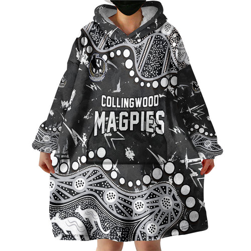 Personalized Collingwood Magpies Wearable Blanket Hoodie Aboriginal Pattern with Graffiti Style