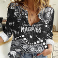 Personalized Collingwood Magpies Women Casual Shirt Aboriginal Pattern with Graffiti Style
