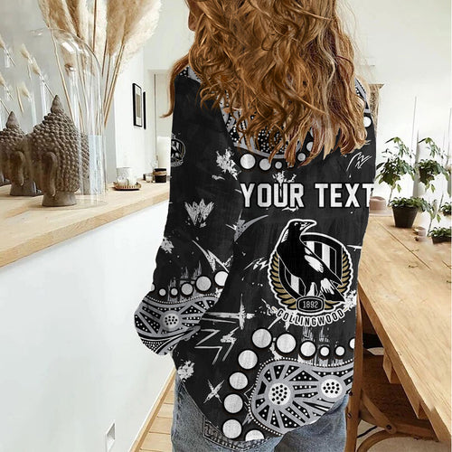 Personalized Collingwood Magpies Women Casual Shirt Aboriginal Pattern with Graffiti Style