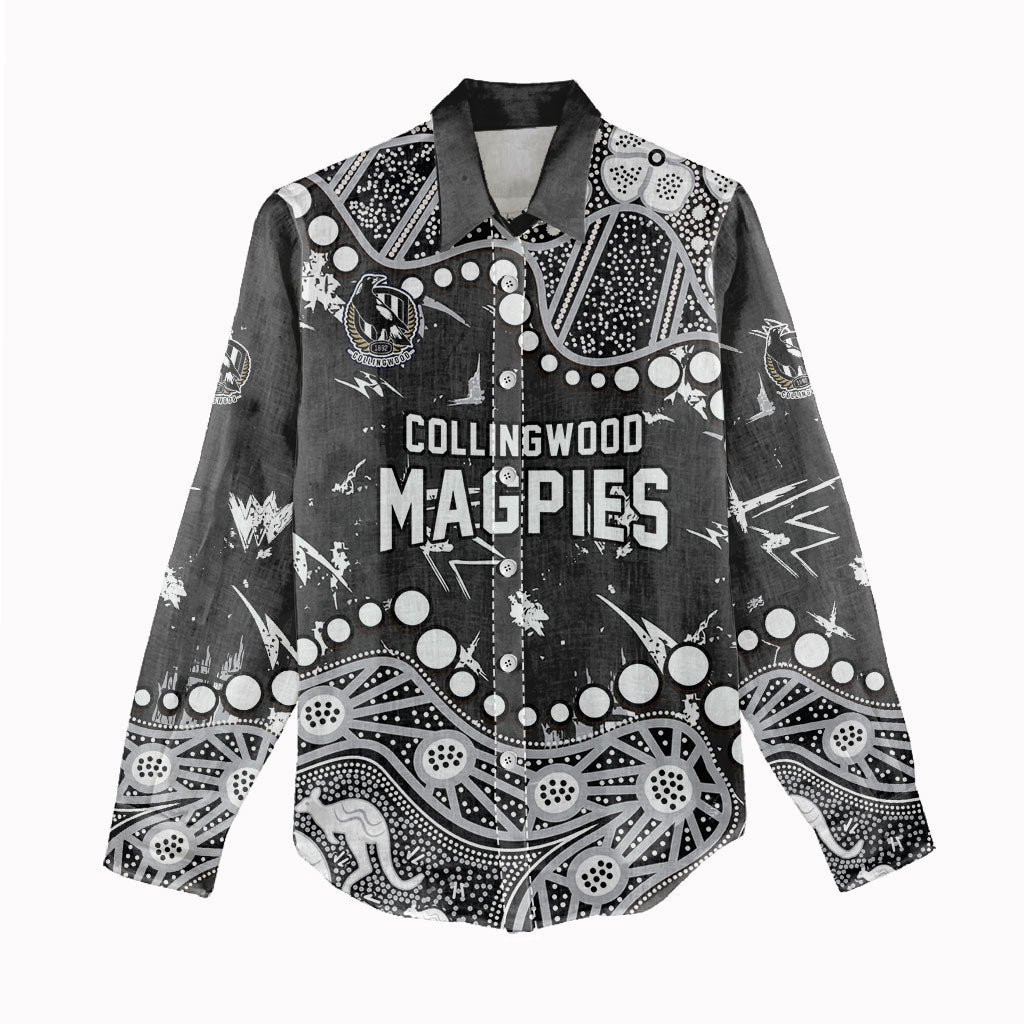 Personalized Collingwood Magpies Women Casual Shirt Aboriginal Pattern with Graffiti Style