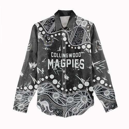 Personalized Collingwood Magpies Women Casual Shirt Aboriginal Pattern with Graffiti Style