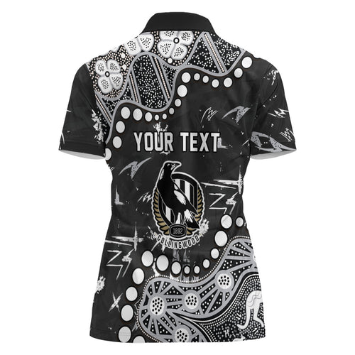 Personalized Collingwood Magpies Women Polo Shirt Aboriginal Pattern with Graffiti Style
