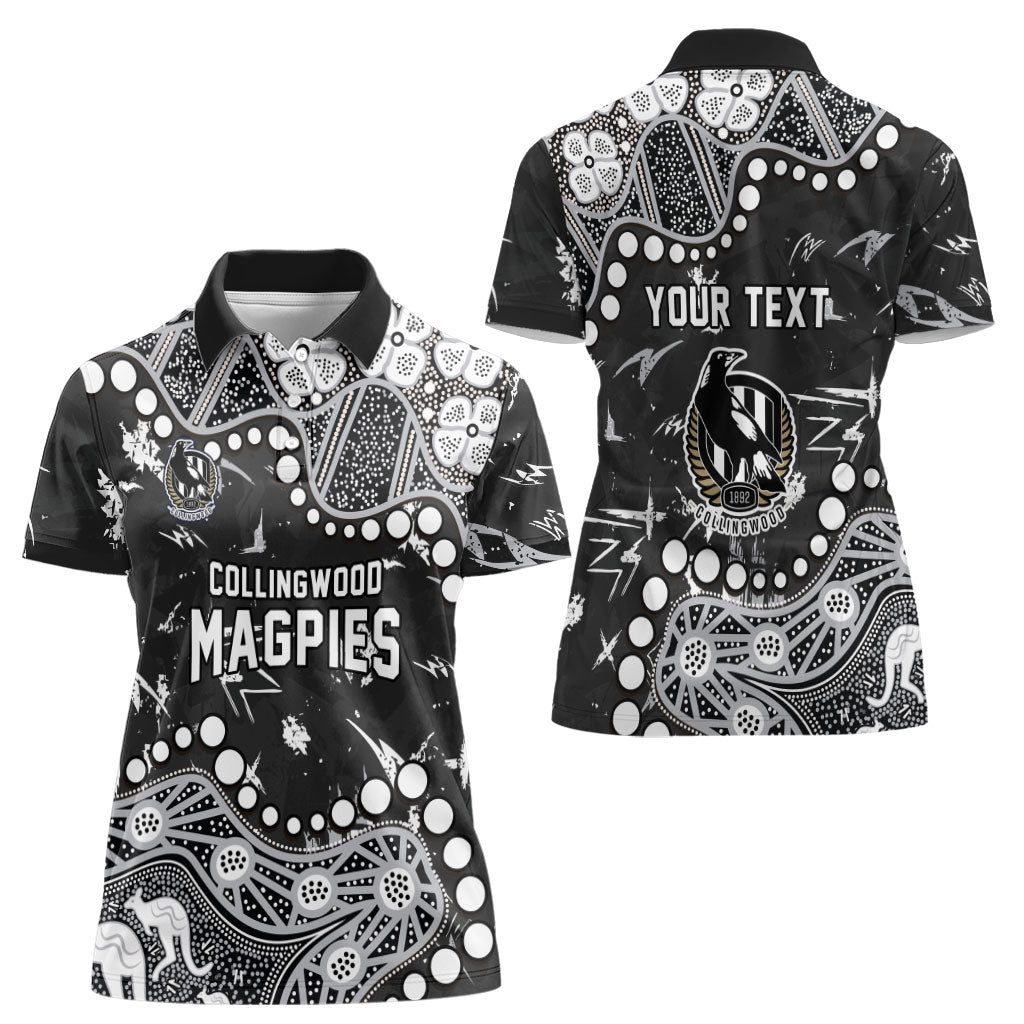 Personalized Collingwood Magpies Women Polo Shirt Aboriginal Pattern with Graffiti Style