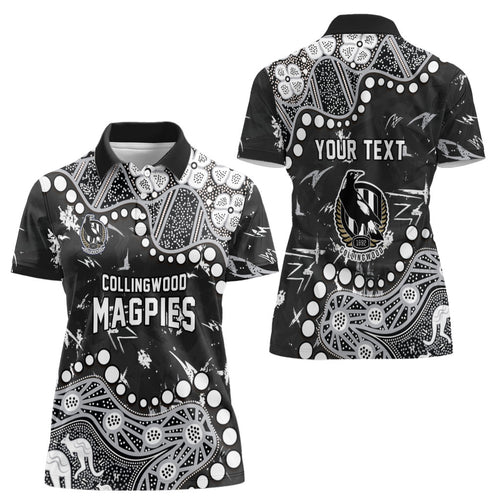 Personalized Collingwood Magpies Women Polo Shirt Aboriginal Pattern with Graffiti Style