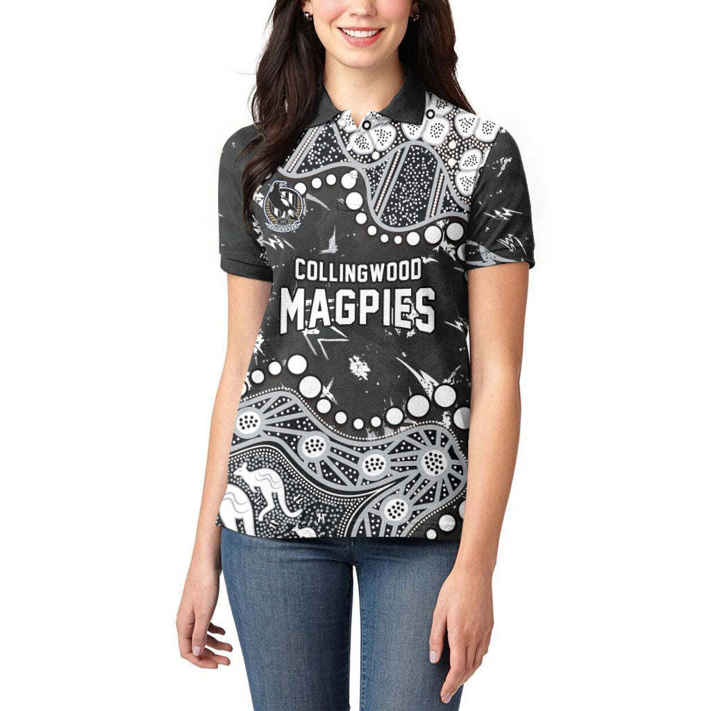 Personalized Collingwood Magpies Women Polo Shirt Aboriginal Pattern with Graffiti Style