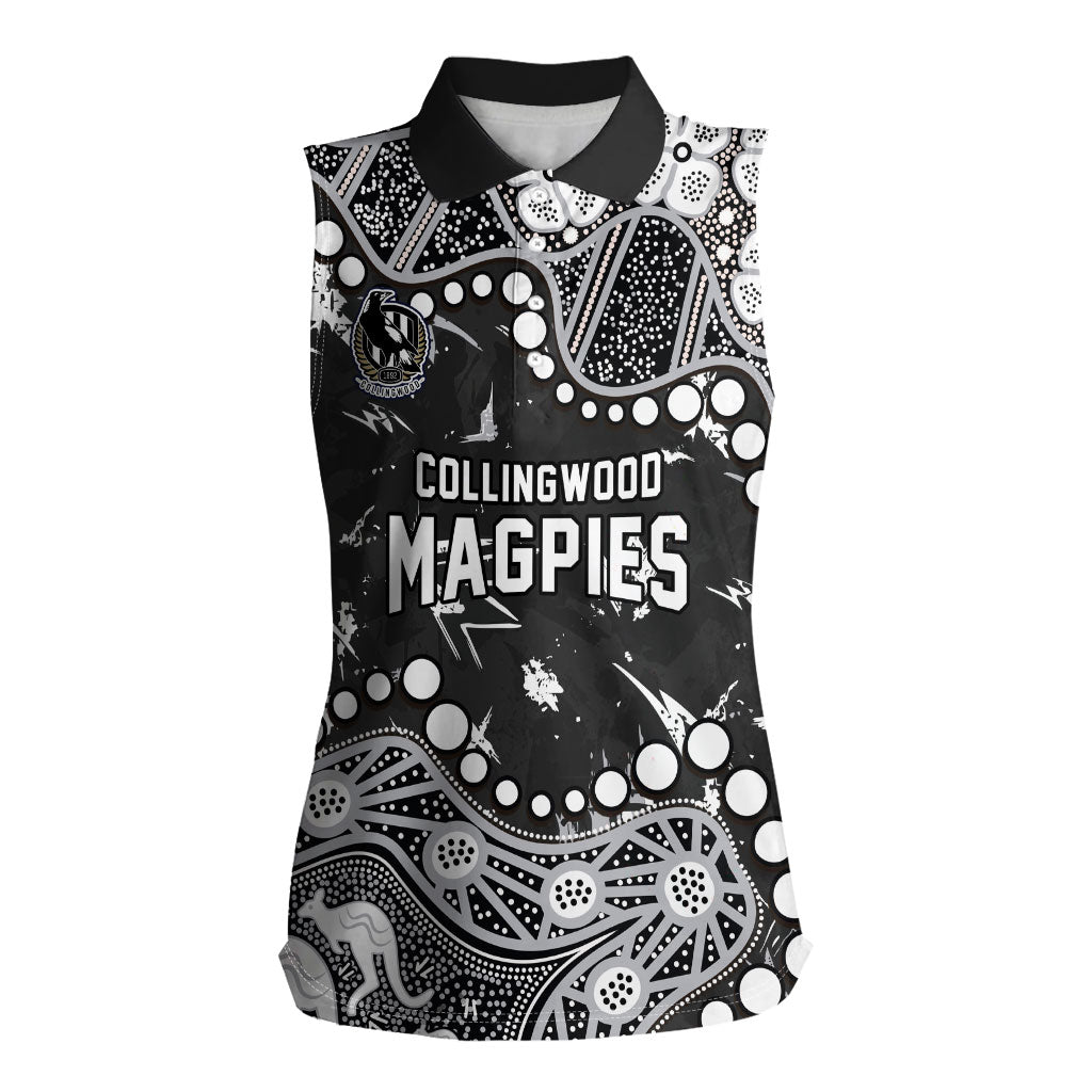 Personalized Collingwood Magpies Women Sleeveless Polo Shirt Aboriginal Pattern with Graffiti Style