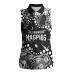 Personalized Collingwood Magpies Women Sleeveless Polo Shirt Aboriginal Pattern with Graffiti Style