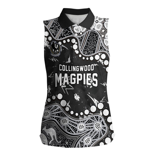 Personalized Collingwood Magpies Women Sleeveless Polo Shirt Aboriginal Pattern with Graffiti Style