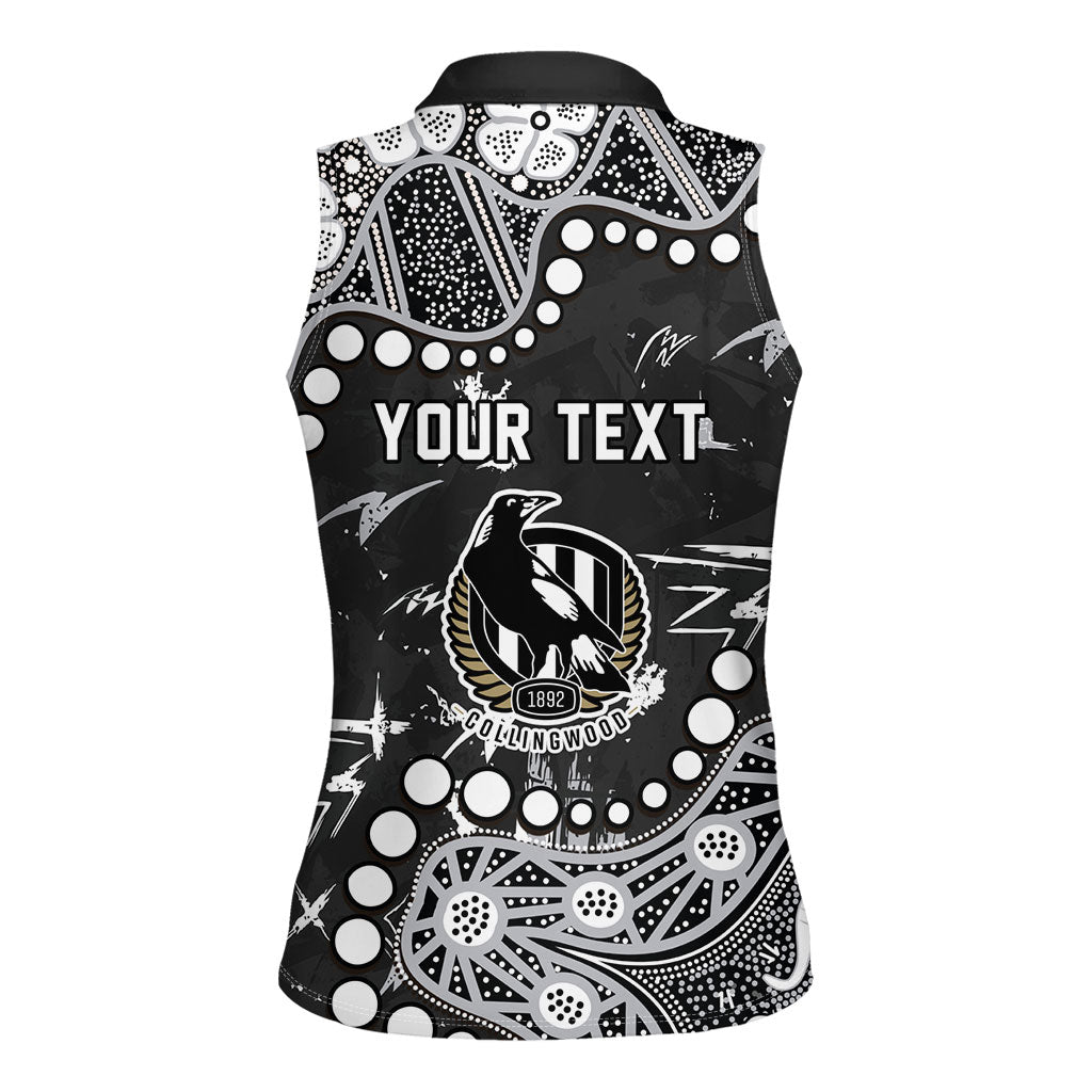 Personalized Collingwood Magpies Women Sleeveless Polo Shirt Aboriginal Pattern with Graffiti Style