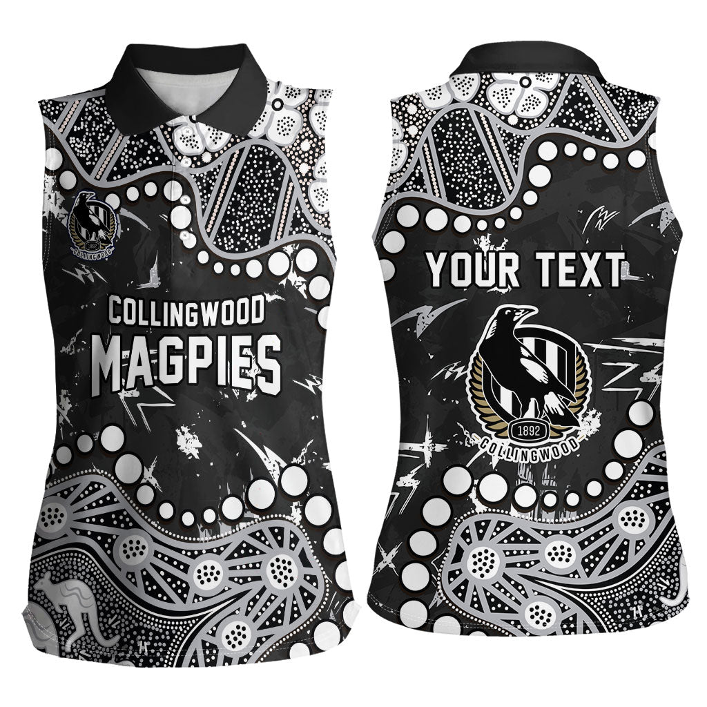 Personalized Collingwood Magpies Women Sleeveless Polo Shirt Aboriginal Pattern with Graffiti Style