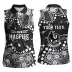 Personalized Collingwood Magpies Women Sleeveless Polo Shirt Aboriginal Pattern with Graffiti Style