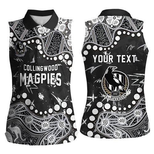 Personalized Collingwood Magpies Women Sleeveless Polo Shirt Aboriginal Pattern with Graffiti Style