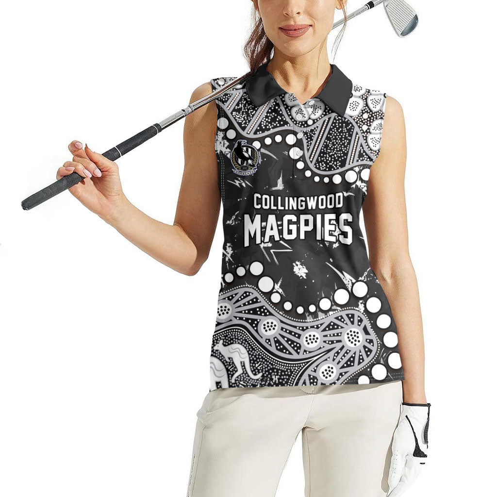 Personalized Collingwood Magpies Women Sleeveless Polo Shirt Aboriginal Pattern with Graffiti Style