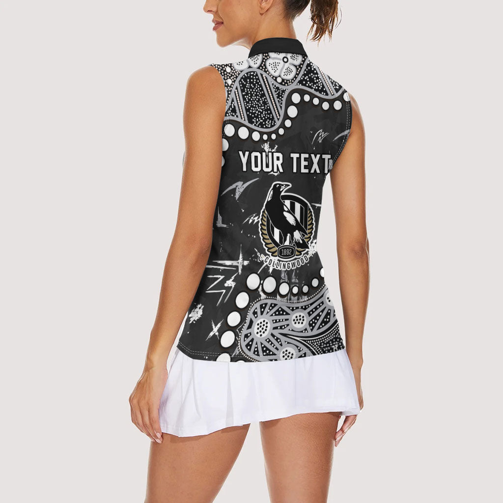 Personalized Collingwood Magpies Women Sleeveless Polo Shirt Aboriginal Pattern with Graffiti Style