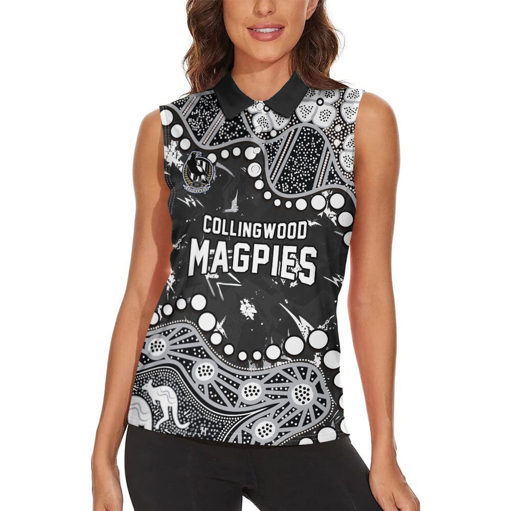 Personalized Collingwood Magpies Women Sleeveless Polo Shirt Aboriginal Pattern with Graffiti Style