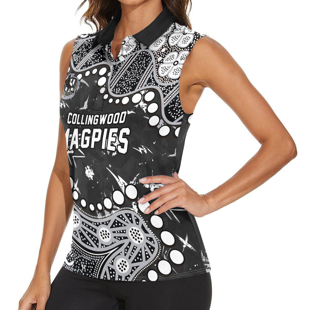 Personalized Collingwood Magpies Women Sleeveless Polo Shirt Aboriginal Pattern with Graffiti Style