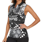 Personalized Collingwood Magpies Women Sleeveless Polo Shirt Aboriginal Pattern with Graffiti Style