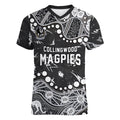 Personalized Collingwood Magpies Women V-Neck T-Shirt Aboriginal Pattern with Graffiti Style