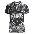 Personalized Collingwood Magpies Women V-Neck T-Shirt Aboriginal Pattern with Graffiti Style