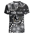 Personalized Collingwood Magpies Women V-Neck T-Shirt Aboriginal Pattern with Graffiti Style
